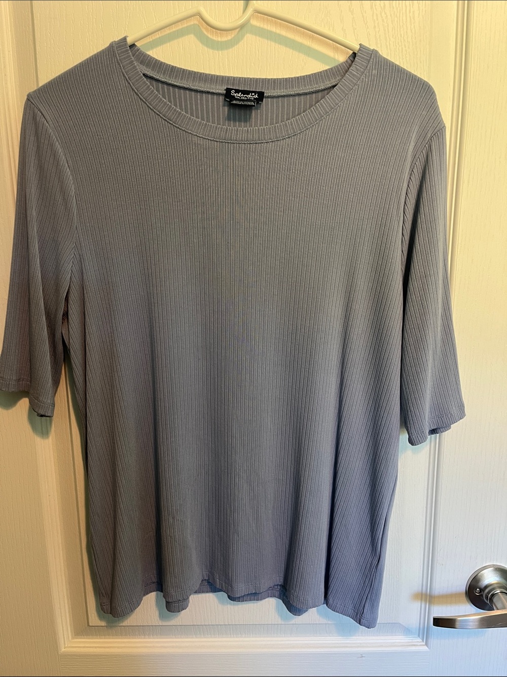 Splendid Short Sleeve Ribbed Tee in Light Gray-Blue